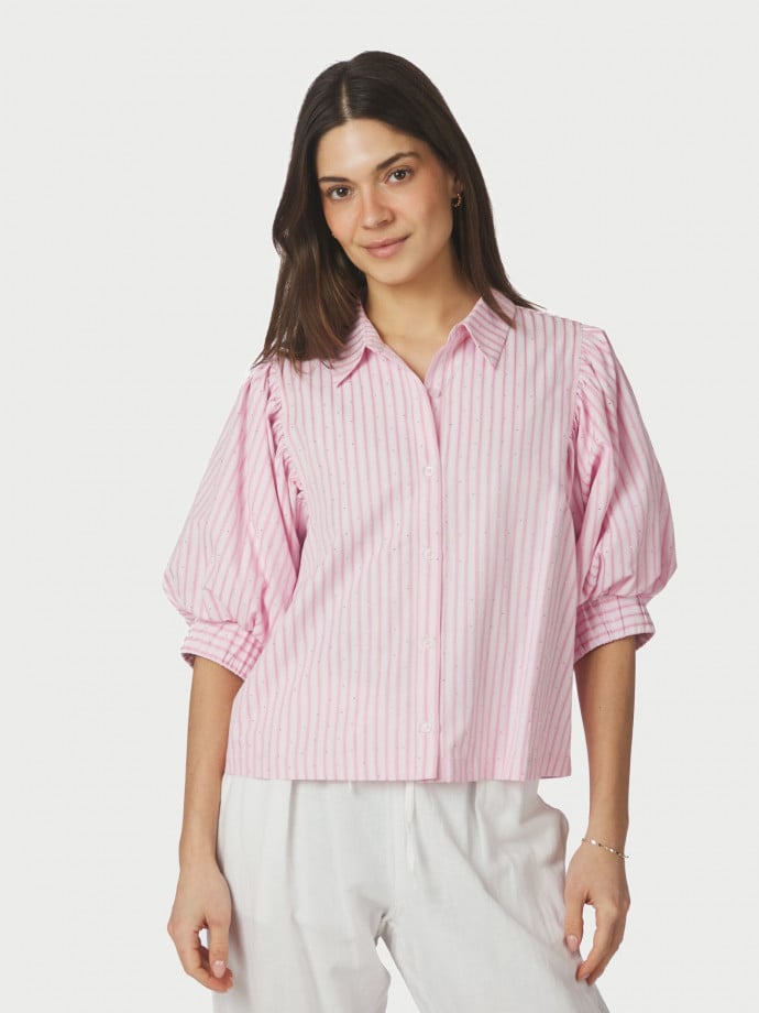 NEO NOIR SKJORTA ETTA SOFT STRIPE STONE LIGHT PINK