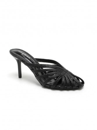 SANDALETT MULTI STRAP CAGE MULE BLACK