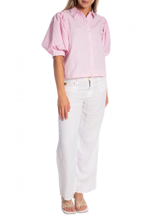 NEO NOIR SKJORTA ETTA SOFT STRIPE STONE LIGHT PINK