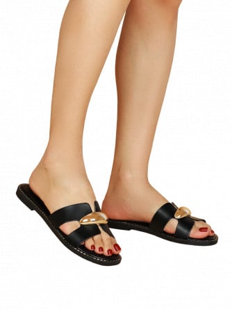 SANDAL BOLD METAL PLATE BLACK