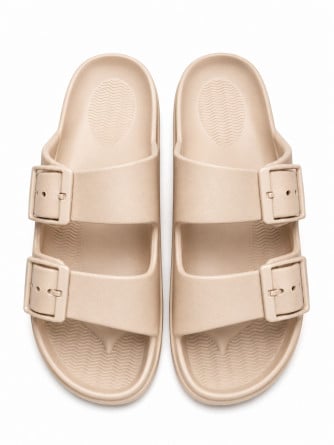 SANDALETT CLASSIC DOUBLE STRAP BUCKLE BEIGE