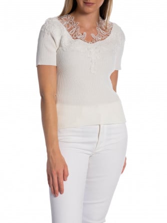 TOPP SHEER LACE TRIMMED WHITE