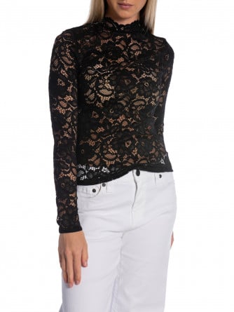 Y.A.S TOPP YASLACEY LS LACE NOOS BLACK