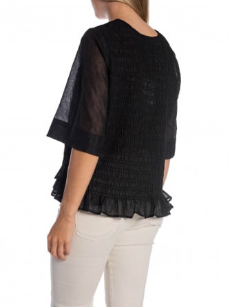 GANNI BLUS CRINKLED GEORGETTE SMOCK V-NECK BLACK