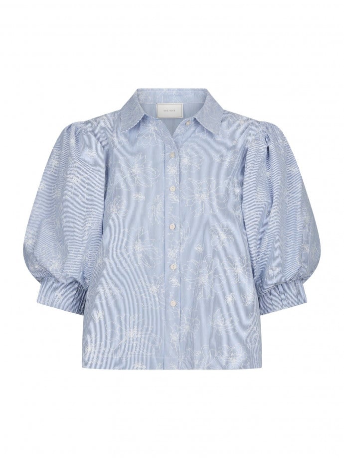 NEO NOIR SKJORTA ETTA FLOWER STRIPE LIGHT BLUE