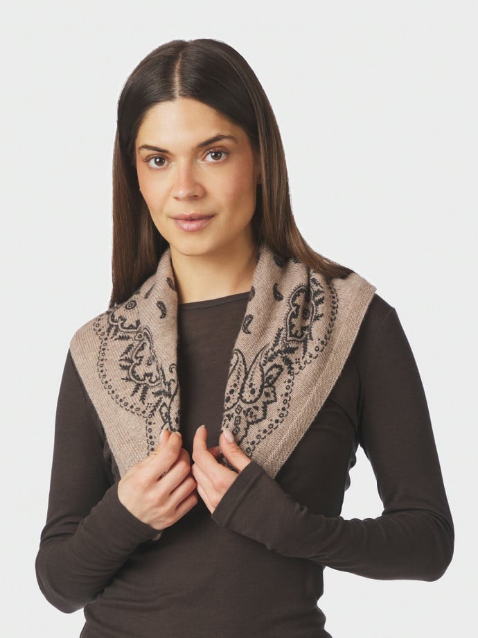 NEO NOIR SJAL ADELINA PAISLEY KNIT BEIGE MELANGE
