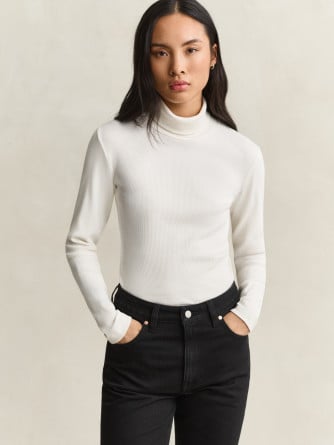 GANT TOPP SLIM RIBBED LS TURTLENECK EGGSHELL