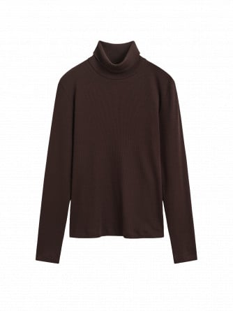 GANT TOPP SLIM RIBBED LS TURTLENECK DEEP BROWN