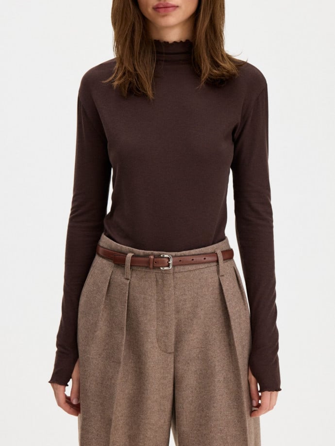 FILIPPA K TOPP RIB MOCK NECK DARK CHOCOLATE