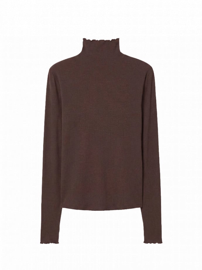 FILIPPA K TOPP RIB MOCK NECK DARK CHOCOLATE
