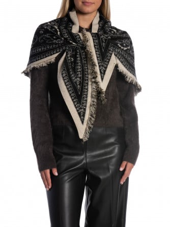HALSDUK PAISLEY FRINGE KNIT NOIR