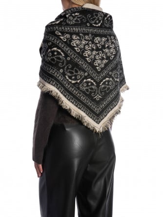 HALSDUK PAISLEY FRINGE KNIT NOIR