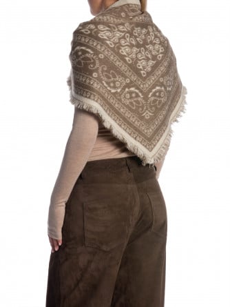 HALSDUK PAISLEY FRINGE KNIT TAUPE