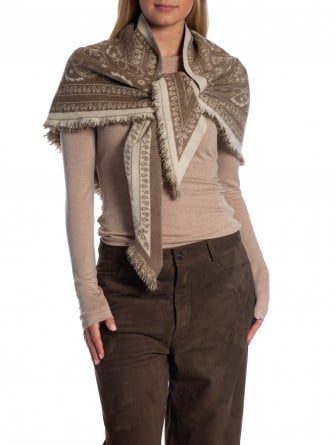 HALSDUK PAISLEY FRINGE KNIT TAUPE
