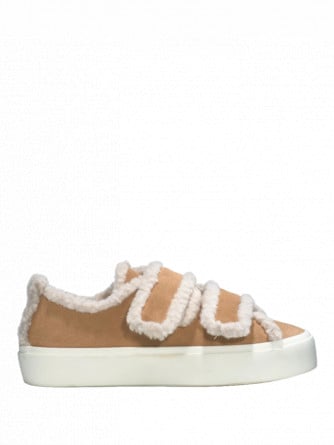 INUIKII SNEAKER SHERARLING LOW VELCRO LIGHT BEIGE