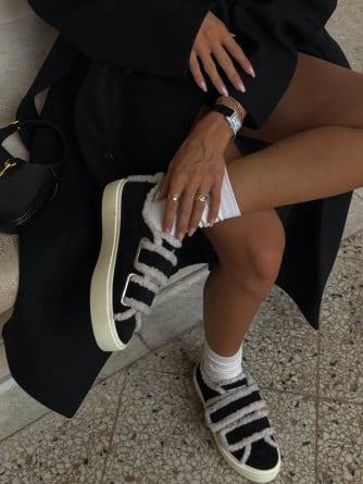 INUIKII SNEAKER SHEARLING LOW VELCRO BLACK