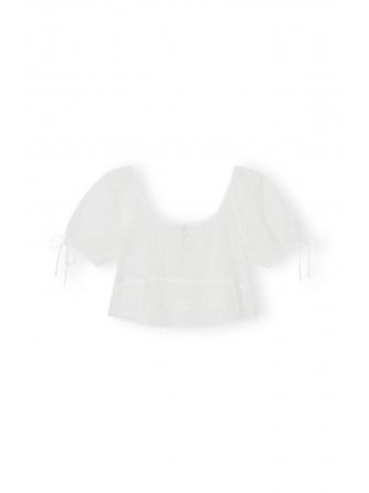 GANNI TOPP LIGHT BRODERIE ANGLAISE CROPPED TOP BRIGHT WHITE