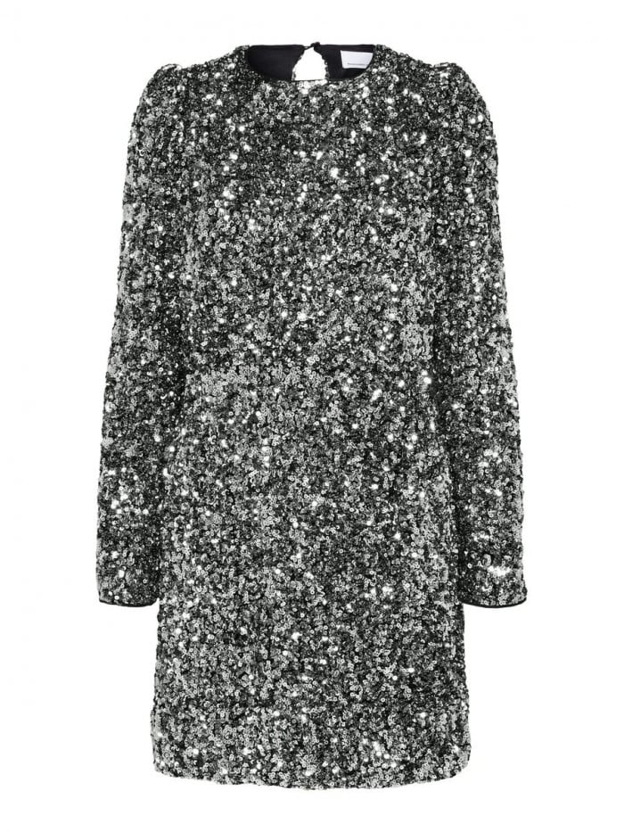 SELECTED FEMME KLÄNNING COLYN LS SHORT SEQUINS SILVER