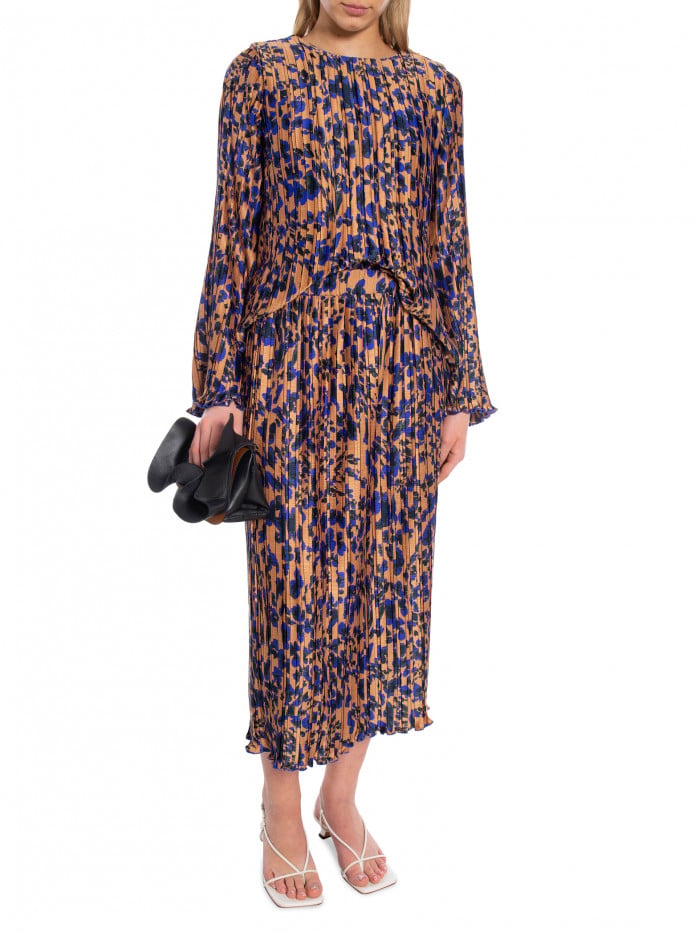 Y.A.S KJOL YASSWIRL HW PLEATED MIDI MOCHA MOUSSE SWIRL PRINT