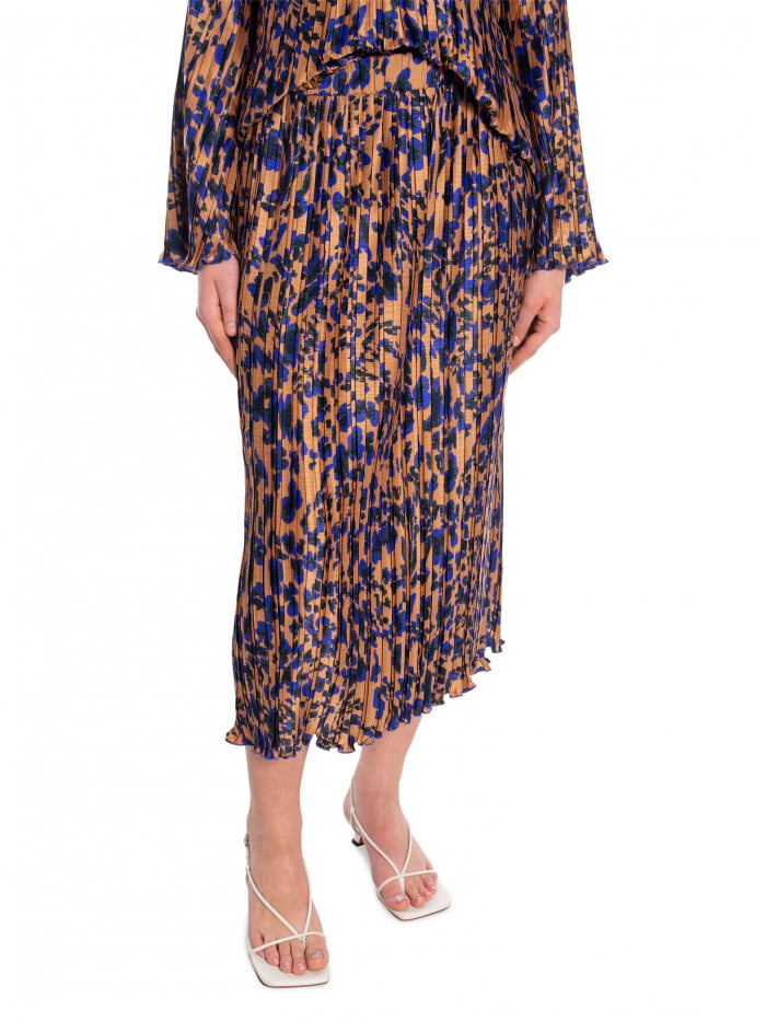Y.A.S KJOL YASSWIRL HW PLEATED MIDI MOCHA MOUSSE SWIRL PRINT