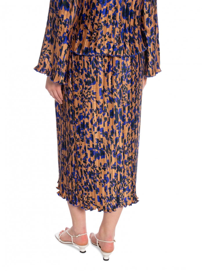 Y.A.S KJOL YASSWIRL HW PLEATED MIDI MOCHA MOUSSE SWIRL PRINT