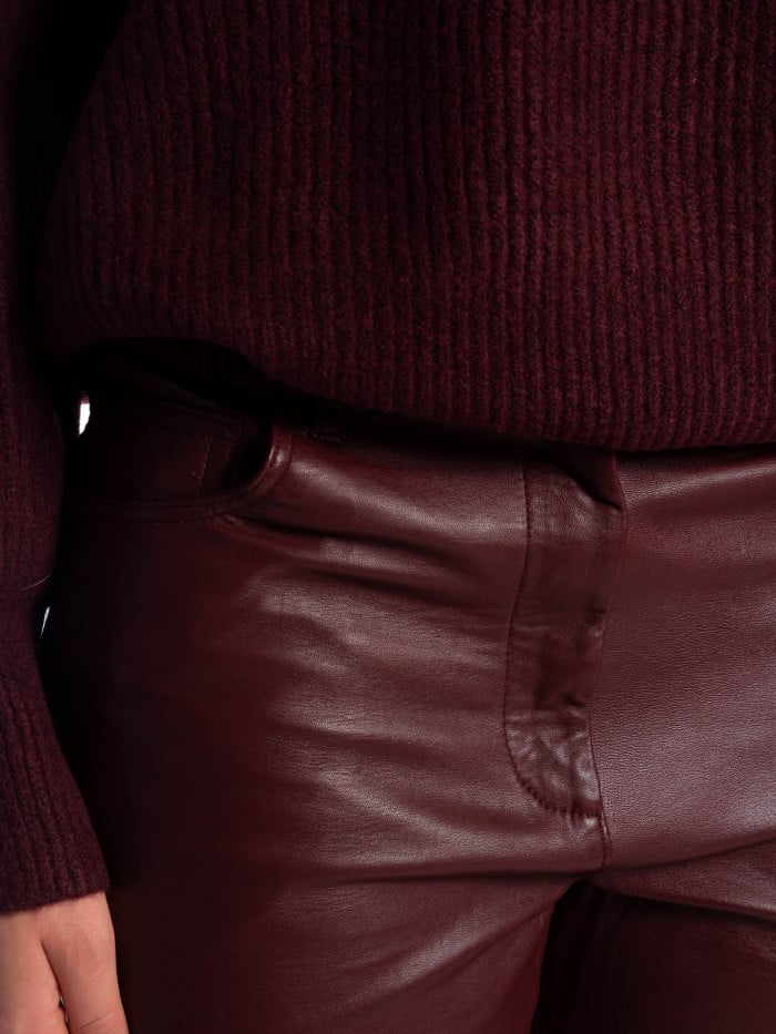 SELECTED FEMME SKINNBYXA FAYE LEATHER ZINFANDEL