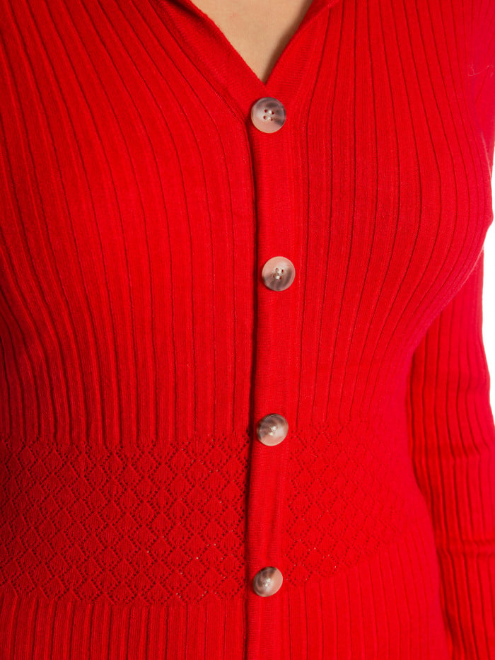 COPPEROSE KLÄNNING LONG KNIT BUTTON RED