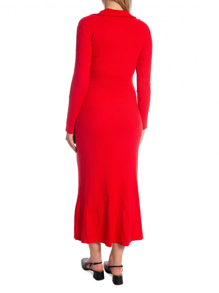 COPPEROSE KLÄNNING LONG KNIT BUTTON RED