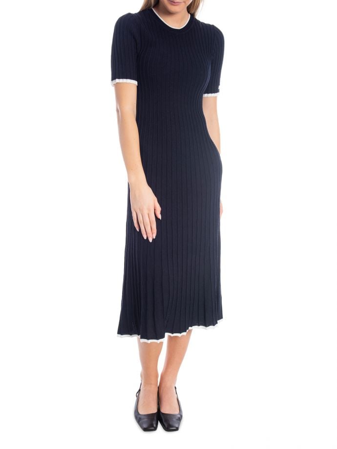 GANT KLÄNNING CONTRAST RIBBED SS KNIT DRESS EVENING BLUE