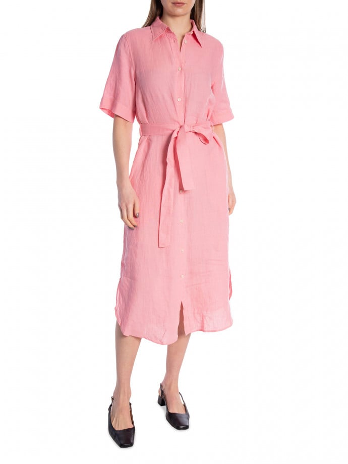 GANT KLÄNNING REG LINEN SS SHIRT DRESS GERANIUM PINK