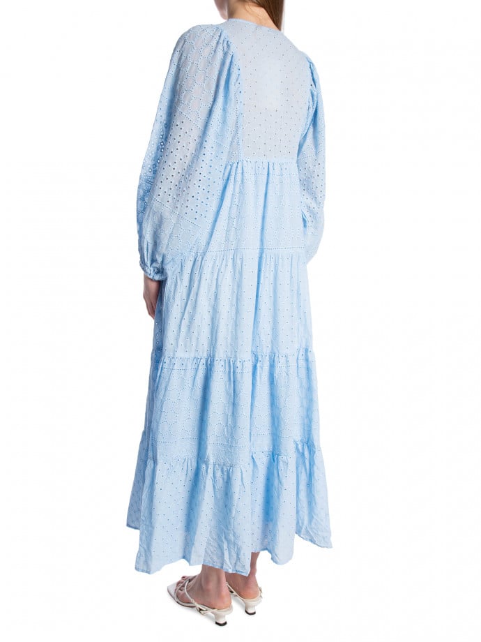 COPPEROSE KLÄNNING LONG EMBROIDERED BLUE