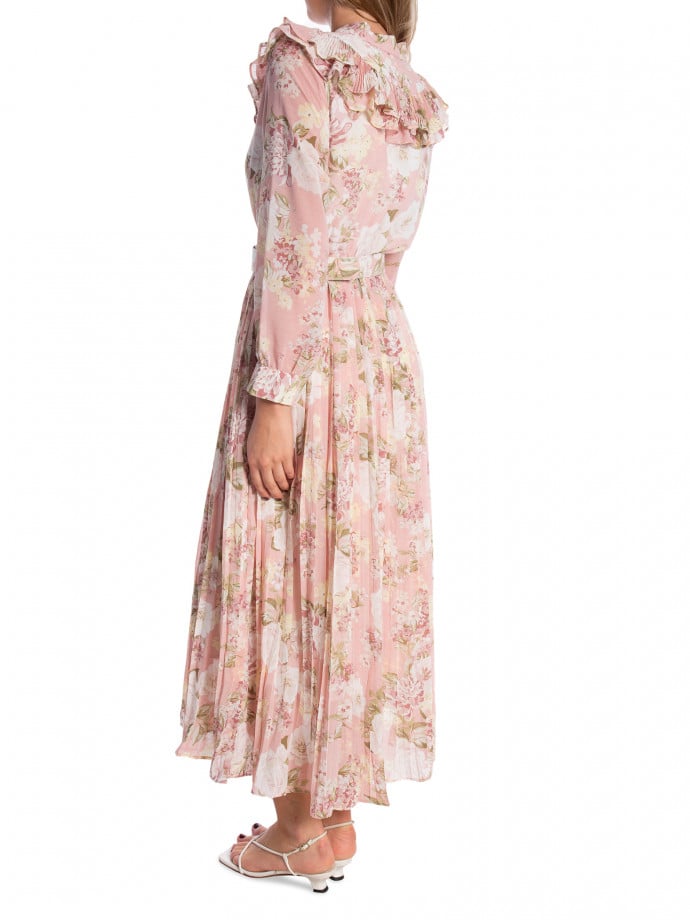 LILY MCBEE KLÄNNING MID LONG PLEATED WITH BELT PINK