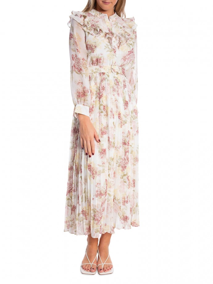 LILY MCBEE KLÄNNING MID LONG PLEATED WITH BELT NUDE