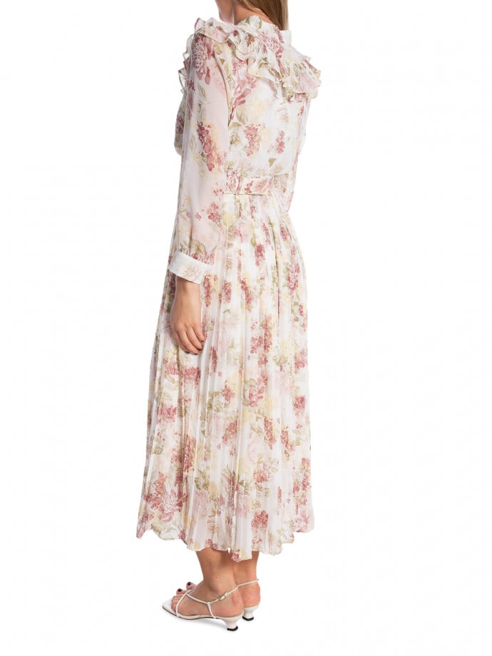 LILY MCBEE KLÄNNING MID LONG PLEATED WITH BELT NUDE