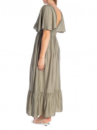 COPPEROSE KLÄNNING V-NECK FLUTTER SLEEVE KAKI