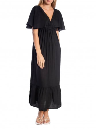 COPPEROSE KLÄNNING V-NECK FLUTTER BLACK