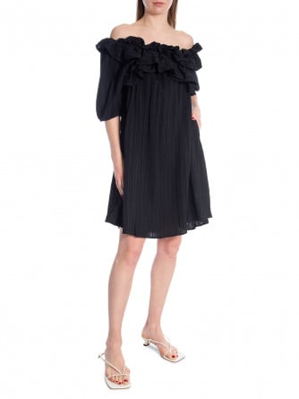 JUS DE POM KLÄNNING RUFFLED OFF-SHOULDER NOIR 